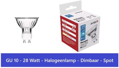 AVIDE GU10 Halogeenlamp 28W Dimbaar – 240V - 3000K - Warm wit - 350lm – 36° Spot - art: 5999562281499