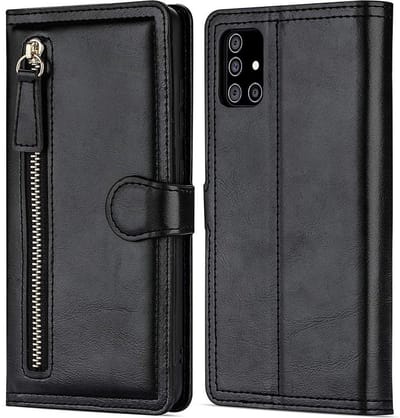 Samsung Galaxy A52 Book case met ritssluiting van LuxeBass - Flipcover - Magnetisch - 5 kaarten houder - Zwart - telefoonhoes - gsm hoes - telefoonhoesjes