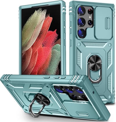 Coverup Hoesje - Geschikt voor Samsung Galaxy S24 Ultra Hoesje - Coverup Ring Kickstand Back Cover met Camera Shield - Groen