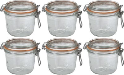 6x Weckpotten/inmaakpotten met klepdeksel en beugelsluiting 500 ml - Inmaakpotten - Weckpotten - D 10,0 cm