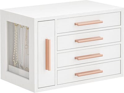 Sieradenkist - Opberger Organizer - Sieraden Opbergen - Transparant Venster - 27 x 16 x 18 cm - Houtkleur