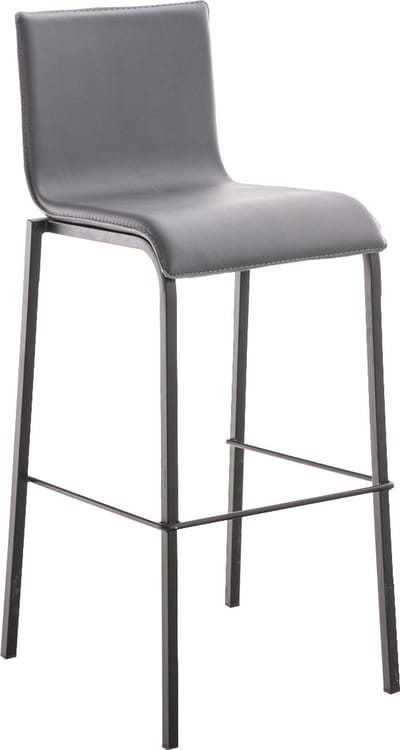 CLP Barkruk Avola Flach B78 - Moderne Design Barkruk met Rugleuning - Kunstleer & Zwart Metalen Frame - grijs/zwart