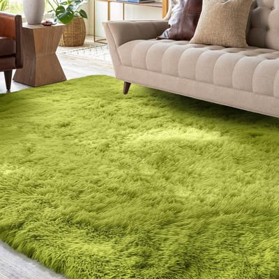Wollig hoogpolig tapijt, groen, wasbaar tapijt, woonkamer, antislip, extra groot tapijt, slaapkamer, zacht, modern tapijt, mat voor kinderkamer 160 x 230 cm