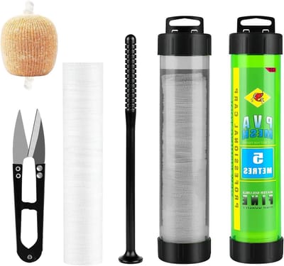 5 meter PVA net voor vissen, snel oplosbaar, inclusief scharen, funnel en piston voor boilies en aasvoering, ideaal voor effectieve vistechnieken