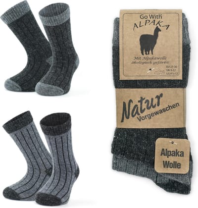 GoWith-2 paar-Alpaca Wollen Sokken-Huissokken-Warme Sokken-Thermosokken-Grijs-Antraciet-Maat 27-30