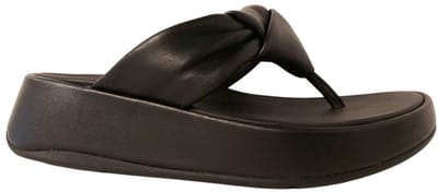 Fitflop Slipper F-Mode Knot Soft-Leather Flatform Toe-Post Zwart