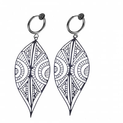 Klem oorbellen- Extra lang- filigraan- zwart- 7 cm-geen gaatje-Charme bijoux