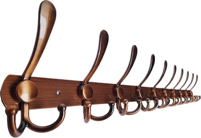 Hoexs Wandkapstok 30 haken - Brons - 86cm - Inclusief bevestigingsmateriaal - Kapstokken - RVS Kapstok