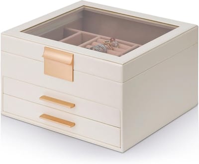 Sieradendoosje - Sieraden Opberger - Sieraden Organiseren - Transparante Klep - 23x13.5x20 cm - Wit