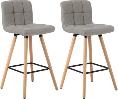 Barkrukken - Grijs - Linnen - Ergonomisch - Zithoogte 70cm - Set van 2