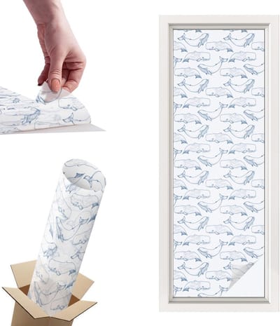 Tulup Raamfolie Anti inkijk - Inspiratie uit de zee Privacy Folie Raam - 50x146 cm - Wit Anti inkijk Folie - Raamfolie Tegen inkijk Glas in Lood - Voor de badkamer, slaapkamer, hal - Raamfolie Zonwering