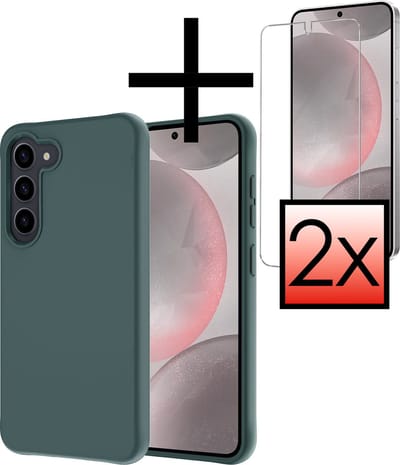 Hoesje - Met 2x Screenprotector - Geschikt voor Samsung Galaxy S24 - Sterk & Shockproof - Back Cover - Siliconen Case - Telefoon Hoes - Donkergroen