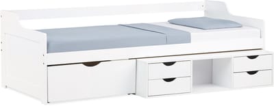 Homestyle4u Eenpersoonsbed - 90x200 cm - Wit - met lattenbodem - Bedladeen opbergruimte