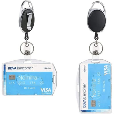 Porte-clés rétractable en alliage de zinc Manchon pour carte d'identité et carte de crédit Porte-cartes double usage horizontal et vertical Cachets pour carte de travail blanc