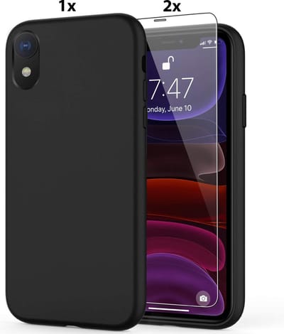 Hoesje Geschikt voor iPhone XR Soft Nano siliconen Gel Zwart Hoesje Met 2X Glazen screenprotector