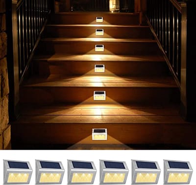 6 Stuks - Solar Led Zonne-Energie - Warm wit - Wandlamp - Buitenlamp - Tuinverlichting - RVS