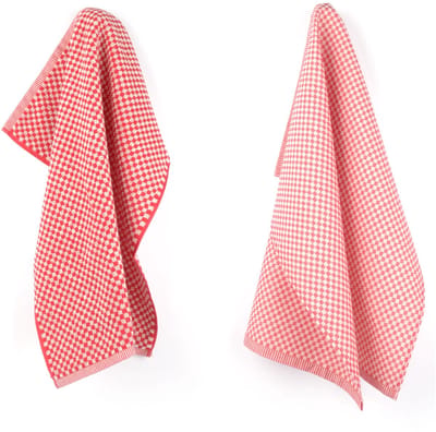 Luxe Keukendoek en Theedoek Kleine Ruit Rood - Bunzlau Castle - 100% biologisch katoen - Keukendoek 60x53cm en Theedoek 65x65cm