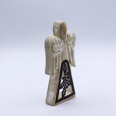 Mango Wood Angel - Whitewash with Iron Decor Cut Out
