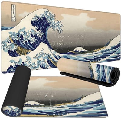Muismat XL Japanse Stijl De Grote Golf van Kanagawa Gaming Muismat 60 x 30 cm met antislip rubberen basis, gripvast en glad, geschikt voor elke muis, toetsenbord en laptop