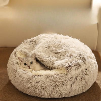 Niche semi-fermée pour chien, épaisse et chaude, démontable et lavable, idéale pour l'hiver, avec housse et long nid en fourrure S 40*40