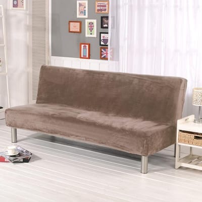 Pluche opvouwbare slaapbankhoes, fluwelen dikke hoeshoes voor armloze slaapbank, hoeslaken, bankhoes, elastische futonhoes, winter 2xPillowcase 45x45cm kameel