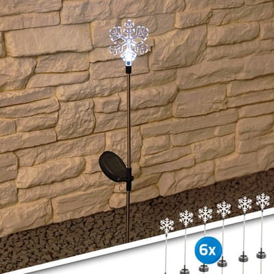 Solar priklamp buiten 'Flake' - Priklamp met sneeuwvlokje - Set van 6 stuks - Kerstverlichting op zonne-energie - Feestverlichting - Solar tuinverlichting