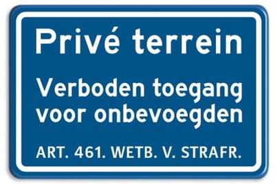 Bord Prive Terrein - Verboden toegang voor onbevoegden - blauw - Weerbestendig Aluminium - 30x45 cm - Bevestiging: Zonder bevestiging (alleen het bord)