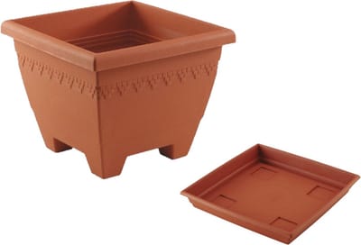 1x stuks vierkante plantenbakken/potten 40 x 40 x 31 cm terra cotta kleur met opvangschaal van 35 cm - Kunststof - Buiten gebruik