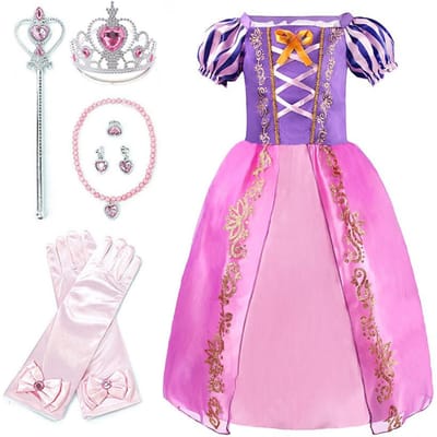 Kinderen Rapunzel Jurk Kinderfeest Tangle Kostuum Meisjes Zomer Verjaardag Fantasy Cosplay Carnaval Halloween Kleding 3-8 Jaar Size 130 pink