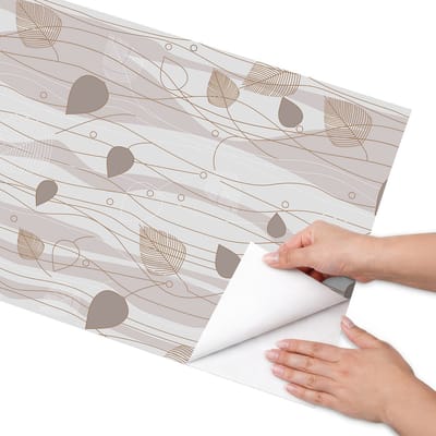 Coloray Meubel Wrap Folie - Beige Meubelfolie - 50x100 cm - Meubelfolie Zelfklevend Bladpatroon - Wrapfolie Keuken - Minimalist Meubelfolie - Decoratiefolie - Tafeldecoratie - Bloemen en planten