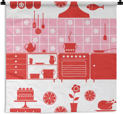 Wandkleed - Wanddoek - Patronen - Pannen - Design - Huis - Roze - 90x90 cm - Wandtapijt