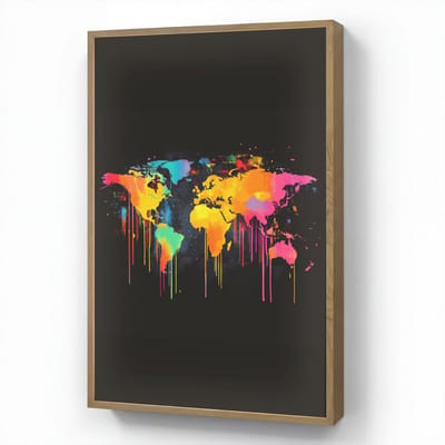 Wandlamp 60x90 cm - Oplaadbaar - Wereldkaart - Verf - Kleurrijk - Graffiti - Wereld - Wandlampen binnen woonkamer - Slaapkamer lamp - Decoratieve nachtlamp - Vloerlamp draadloos