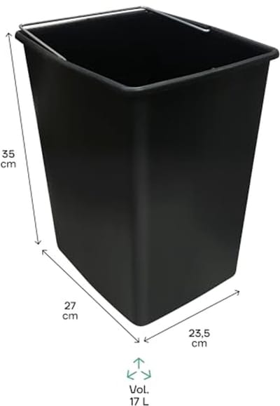 Vervangende Kunststof Binnenemmer voor Afval- en Recyclebak | 17 L | Met Handgreep | Compatibel met Diverse Modellen | Zwart
