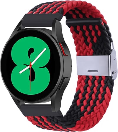 By Qubix - Geschikt voor Garmin bandje - Geschikt voor Garmin Vivoactive 4 / 4L - Braided nylon bandje - Rood / zwart - Smartwatch bandje 22mm