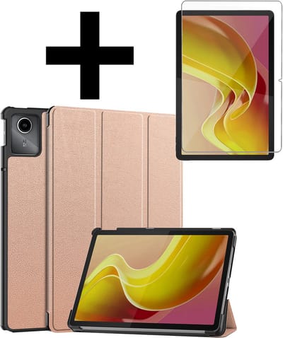 Hoes - Geschikt voor Lenovo Tab M11 (11 inch) - Met Screenprotector - Trifold Bookcase - Hard Cover - Hardcover Book Case - Tablet Hoesje - Rosé goud