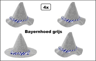 4x Bayernhoed grijs met koord - Oktoberfest bierfeest festival uitdeel Apres ski party bayern hoed