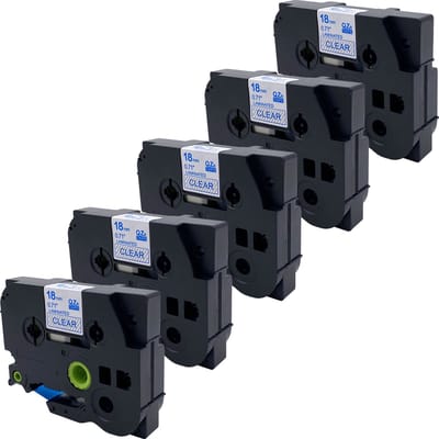 DULA Brother Compatible label tape- Tze-143 - 5 cassettes - Brother P-Touch - Blauw op transparant - 18mm x 8m
