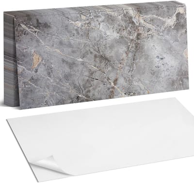 Coloray Plaktegels - Natuursteenpatroon Zelfklevende Wandtegels - 40 cm x 20 cm - Grijs Plaktegels - 10 stuks - Rechthoek PVC Tegels - Plaktegels Badkamer - Vloertegels Zelfklevend - Vinyl Tegels Zelfklevend - Portugese Tegels