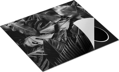 Chefcare Inductie Beschermer Tropische Groene Bladeren - Zwart Wit - 60x50 cm - Afdekplaat Inductie - Kookplaat Beschermer - Inductie Mat