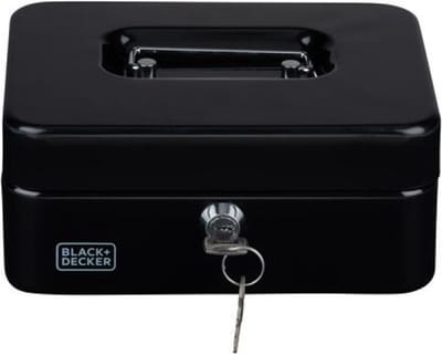 Black & Decker Geldkistje met 2 sleutels - zwart - staal - muntbakje - 20 x 16 x 9 cm - inbraakbeveiliging kluisje