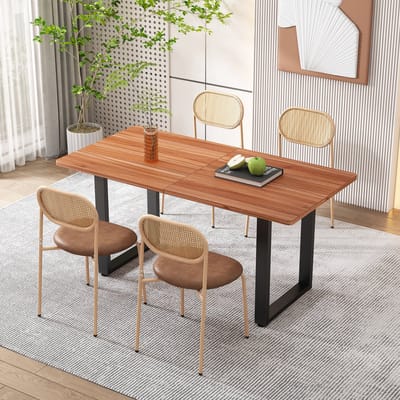 Sweiko 4-sets Stoelen, Moderne en Minimalistische Vrije Tijd Stoelen met vier metalen steunpoten, rotan vrije tijd stoelen, woonkamer en slaapkamer stoelen, Bruin(Geen tabel)