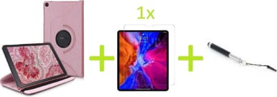 Book Cover Geschikt voor: Samsung Galaxy Tab A7 Lite Multi Stand Case - 360 Draaibaar Tablet hoesje - Tablethoes - Rosé Goud + 1x Screenprotector + Stylus