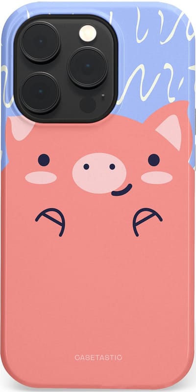 Casetastic hoesje geschikt voor Apple iPhone 14 Pro - MagSafe - Dubbellaagse bescherming - Knuffel van varken - Fashion Case - Koraal Lichtblauw