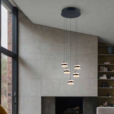 Trio Lighting LED hanglamp Dios, nikkelkleurig, Ø 45 cm, CCT, 5-lamps.