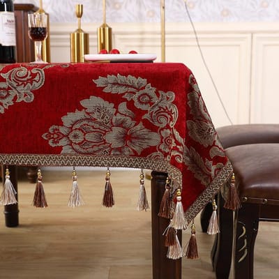 1 stuks beige-bruine patchwork tafelkleed met rood-witte geometrische ruitpatronen. Boerderijstijl, perfect voor binnenkeukens, feesten, restaura 90x90cm