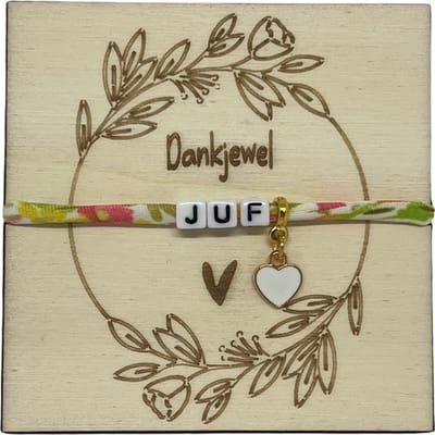 Armband JUF | bloem wit | cadeau | liefste juf | de liefste ben jij | einde schooljaar | topjuf | origineel cadeau