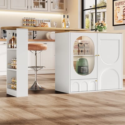 DESMIU Draaibare Barkast - 360 Graden Uitbreidbaar Met Opbergruimte - Voor Keuken, Woonkamer En Werkkamer - MDF En Metaal - Wit - 138x39x105 Cm