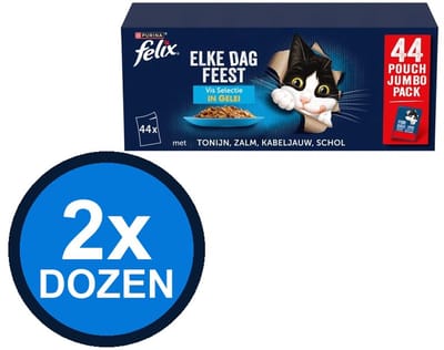 2x Felix - Elke Dag Feest In Gelei Vis Selectie Multipack - Kattenvoer Natvoer - 3.74 kg