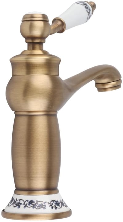 Dailygoods- Mengkraan Antiek - Eengreepsmengkraan - Messing met Bloemenornamenten - Voor Wastafel/Badkuip - 19 x 16,5 x 6,4 cm - Eenvoudig te Installeren - Wastafelkraan