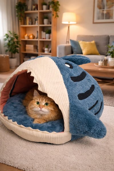 Pluche Haai Kattenmand – Slaaphol voor Katten en Kleine Honden